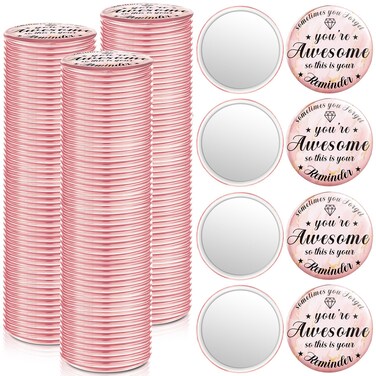 Tradder 120 Pcs 2.76 Inch Inspirational Compact Mirror Bulk Employee Appreciation Gifts Round Makeup Glass Mirror Purse Pocket Mini Mirror Awesome Beautiful for Women Coworker Nurse (Elegant)