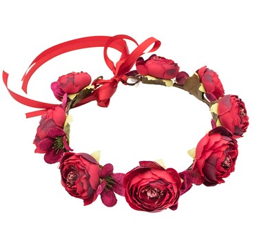 Floral Garland Crown Women Flower Headband Hair Wreath Floral Headpiece Halo Cosplay Halloween Bridal Wedding Photo Props Renaissance Party Prom Red