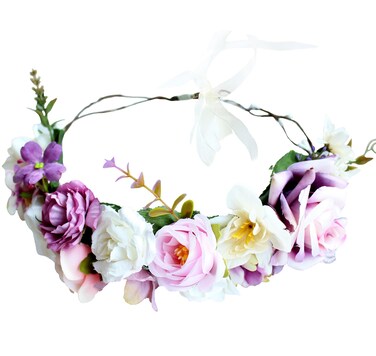 Floral Garland Crown Women Floral Headband Hair Wreath Flower Headpiece Halo Cosplay Halloween Bridal Wedding Photo Props Renaissance Party Prom Purple Pink