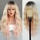 Highlight Blonde Wavy Wig for Women Long Blond Synthetic Dark Root Wig with Bangs, Heat Resistant Natural Looking Wave Glueless Wig for Girls Daily Party Costume 26 inch