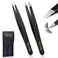 TsMADDTs Slant and Point Tip Tweezers for Women and Men, 2-Pack Professional Stainless Steel Precision Tweezers for Eyebrows, Facial Hair, Ingrown Hair Removal
