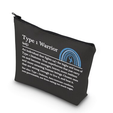 TSOTMO Diabetes Makeup Bag - Cosmetic Bag - Black - Travel, Makeup, Toiletry, Gift - Diabetes Warrior Supply Kit Gift (BLK- Type 1 Warrior)