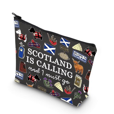 TSOTMO Scotland Makeup Bag Gift Edinburgh Gift Scotland Is Calling And I Must Go Zipper Bag Gift For Scottish (BLK-SCOTLAND), Beige