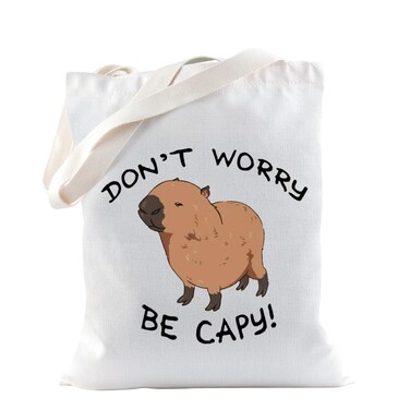 TSOTMO Capybaras Tote Bag Animals Theme Gift Funny Don&rsquo;t Worry Be Capy Tote Bag Animal Parody Gift Capybaras Animal Lover Gift (Capy Tote)