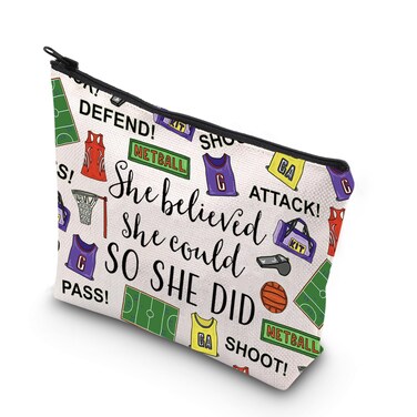 TSOTMO Netball Makeup Bag She Believed She Could So She Did Inspirational Gift Netball Appreciation Gift (Netball)