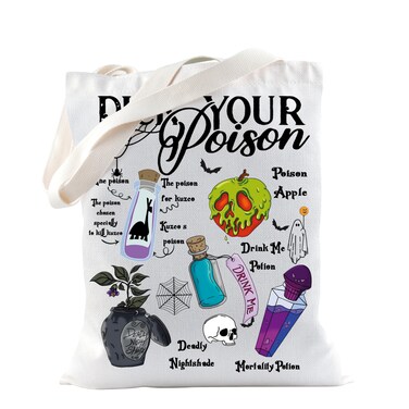 TSOTMO Poison Bag Witch Tote Bag White Waterproof Polyester Size 14.9" x 12.9" Adults Female Gift