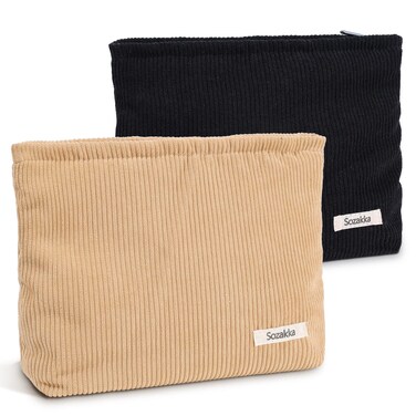 2PCS Cosmetic Bags for Women Small Makeup Bag for Purse Corduroy Makeup Pouch Travel Makeup Bag with Metal Zipper Make Up Bag Travelling