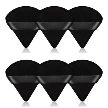 6Pcs Triangle Powder Puff,Soft Velour Face Makeup Sponge Powder Puffs,Loose Powder Cosmetic Foundation Mineral Powder Wet Dry-Black