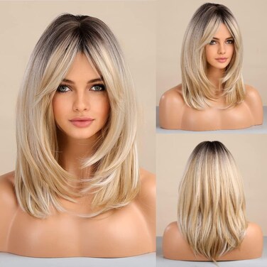 Long Ombre Brown and Pink Wigs for Women Straight Synthetic Wig with Bangs Brown Highlight Hair Replacement Wigs