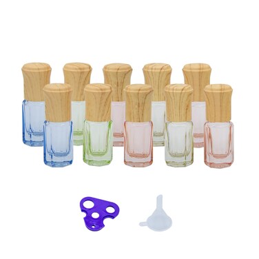 10pcs 3ml Mini Roller Bottles for Essential Oils, Multi-Color Glass Roll-on Bottles Perfume Vials with Stainless Steel Roller Ball &amp; Funnels &amp; Opener, Cosmetics Small Container