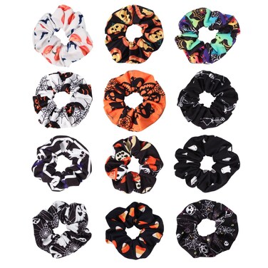 Pumpkin, Skull, Ghost &amp; Spider Web Hair Accessories - Scrunchies &amp; Elastics in 12 Colors for Women &amp; Girls
