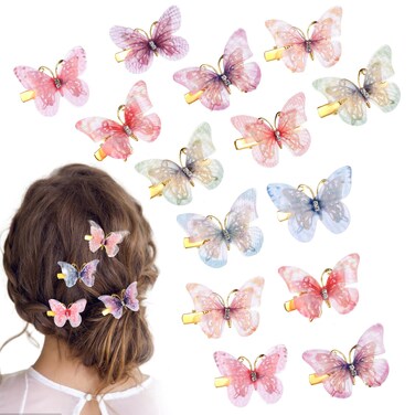 18 Pcs Glitter Hair Butterfly Clips with Rhinestones, Butterfly Hair Clips for Girls Women, Small Fancy Butterfly Hair Pins Fairy Cosplay Butterfly Hair Clips Hair Accessories for Kids