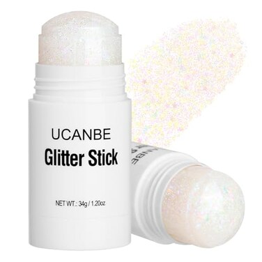 UCANBE White Body Glitter Stick for Singer Concerts Music Festivals, Face Glitter Makeup for Face Body Hair Eyes &amp; Lips, Chunky Glitter Sparkling Mermaid Sequins for Women 1.2OZ