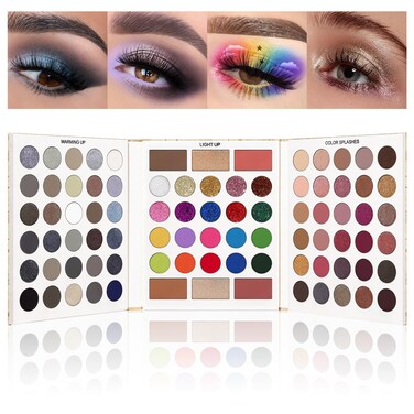 UCANBE Eyeshadow Makeup Palette 86 Colors, Matte Black Grey Silver Smokey Goth Eye Shadows+Chunky Pressed Glitters+Bright Colorful Neon Shades+Rosy Rusty Neutrals for Every Day &amp; Halloween Make Up