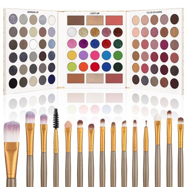 UCANBE Eyeshadow Palette with Brushes Makeup Sets, Pigmented Eye Makeup Pallet Holiday Gift Set, Goth Smokey Rosy Neutral Glitter Rainbow Eye Shadows &amp; Contour Highlight Blush All-in-One Make Up Kit