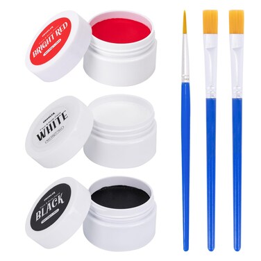 Clown Makeup Kit-Black White and Red Face Paint with 3 Brushes,Face Painting Kit Professional for Joker Zombie Vampire Skeleton Halloween,Non Toxic Water Activated Facepaint for Kids and Adults