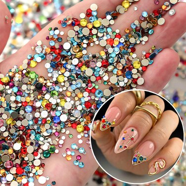 1140Pcs Colorful Rhinestones Nail Art Charms Sparkling Flatback Nail Rhinestones 3D Mini Nail Gems Rounded Nail Diamonds Crystal Nail Jewelry Bling Nail Jewel for Women Acrylic Nail Supplies