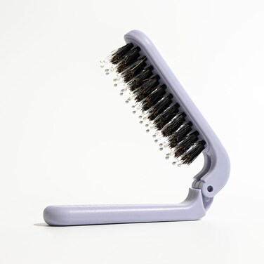 Uffy Travel Hair Brush, Mini Folding Hairbrush Comb with Boar Bristles for Women, Men, and Children, Small Compact Pocket Size for Wet and Dry Hair, Curly and Detangle, Ideal for Purse - Lavender