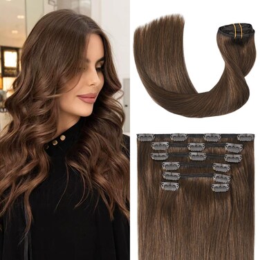 Medium Brown Hair Extensions Real Human Hair Clip ins for Women, 70g 7pcs 18inch,Soft &amp; Natural Straight Double Weft for Women #4 Chocolate Brown Human Hair Extensions