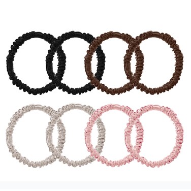 8 Pcs 100% Pure Mulberry Silk Hair Scrunchies for Women &amp; Girls - Silky Hair Ties for Thick, Thin or Curly Hair - Bulk Pack Satin Sleepy Scrunchies in Black