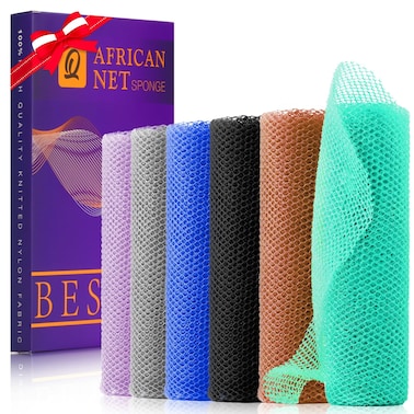 6 Pieces African Bath Sponge African Net Long Net Bath Sponge Exfoliating Shower Body Scrubber Back Scrubber Skin Smoother,Great for Daily Use (Purple, Gray, Blue, Black, Brown, Green)