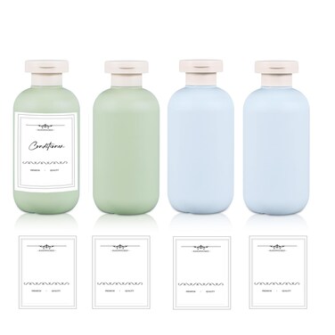 6.8 oz Plastic Travel Shampoo Bottles, Refillable Flip Cap Squeeze Bottles for Toiletries, Large Leakage-proof Travel Shampoo and Conditioner Container (Blue and Green)