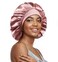 Umisleep 22 Momme 100% Real Mulberry Silk Bonnet for Sleeping Women, Large Hair Care Bonnet for Long Curly Hair, Double Layer Silk Hair Wrap with Soft Elastic Band, Non-Slip Sleep Cap, Pink