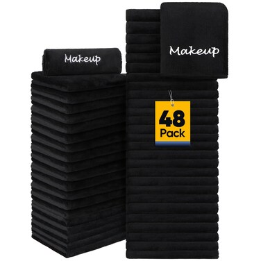 Makeup Remover Cloths, 48 Pack Black Facial Wash Cloth, Soft Coral Fleece Microfiber Towels for Face, Hand, and Bathroom(13" x 13")