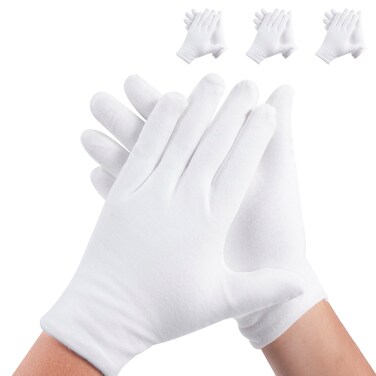 3 Pairs White Cotton Gloves for Dry Hands Sleeping, Premium Cotton Gloves for Eczema Lotion, Hand Gloves Moisturizing Overnight, White Gloves for Women &amp; Men, Work Glove for Coin Jewelry Silver