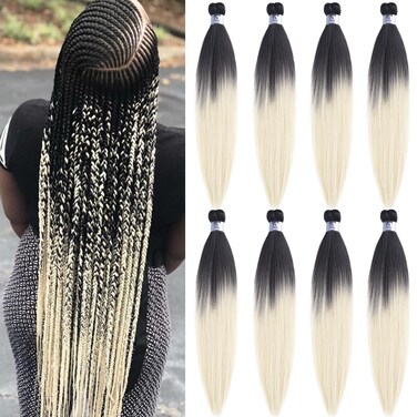 Blonde Ombre Braiding Hair Pre Stretched 1b 613 Braiding Hair Extensions for Braiding Box Braids Knotless Prestretched Braiding Hair Ombre 26 inch