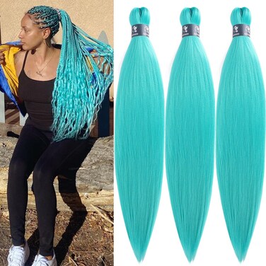 Mint Green Braiding Hair Pre Stretched Kanekalo Braiding Hair Extensions for Braiding Box Braids Synthetic Knotless Prestretched Pre Sectioned Braiding Hair 26 inch