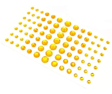 91PCS 5MM/8MM/10MM/12MM Shining Self Adhesive Craft Jewels Flatback Rhinestone Crystal Gems Stickers Eyebrow Eyeshadow Body Eyes Nails Glitter Sticker for Makeup Nightclub Stage Show (Yellow)