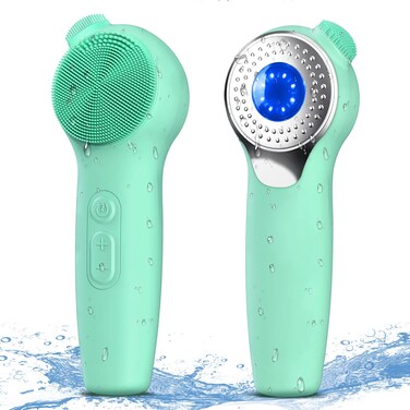 Facial Cleansing Brush, Silicone Electric Face Scrubber Waterproof Sonic Vibration Face Cleanser Brush for Men Women, Rechargeable Face Brushes with Nose Scrub Brush Exfoliating Massaging(Green)