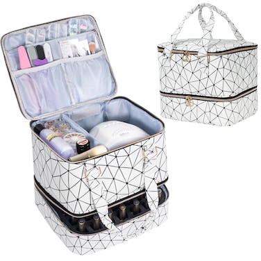 Uross Nail Polish Organizer Bag Holds 42 Bottles Nail Polish &amp; Nail Lamp, Gel Nail Polish Organizers and Storage box for Nail Tech, Nail Kit Supplies Organizer Case - White