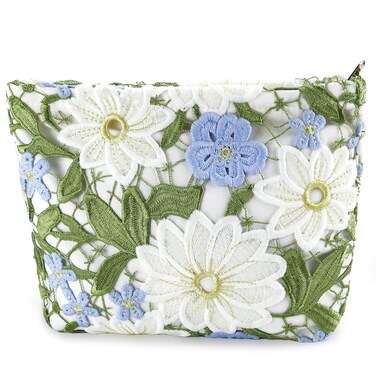 Flower Makeup Bag Travel Large Floral Cosmetic Bag for Women Cute Makeup Pouch Zippered Portable Toiletry Bag Lace Trendy Aesthetic Makeup Organizer Bag Cosmetic Pouch for Purse