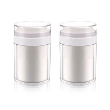 2 Pack 3.34 oz Airless Pump Jar,Empty Acrylic Vacuum Jar with Press Pump,Portable Travel Face Cream Lotion Container Pot for Makeup,Essence,Moisturizer,Eye Cream,Gel-Big,White