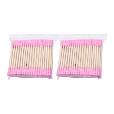 200 Pcs Double Head Cotton Swabs Ear Cleaning Cotton Buds Makeup Remover Swabs Spiral Cotton Heads for Cosmetics Pink