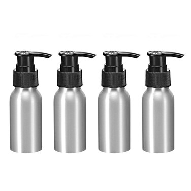 uxcell 1.7oz/50ml Aluminium Pump Bottle with Black Pump Cap,Empty Refillable Container Travel Bottle for Kitchen and Bathroom 4pcs