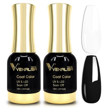 VENALISA 2Pcs Black White Gel Nail Polish Kit, Nail Gel Polish Set Soak Off UV LED Nail Art Starter Manicure Salon DIY at Home
