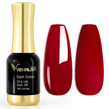 VENALISA Dark Red Gel Nail Polish, 12ml Red Color Nail Art Starter Manicure Salon DIY at Home, 0.43 OZ