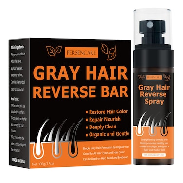 Gray Hair Reverse Bar + Spray Sets, Men &amp; Women Cover Grey Hair Serum, Hair Thickening and Darkening Conditioner Soap, Natural Herbal Polygonum Ginger Castor Oil Extract Hair Growth Mist