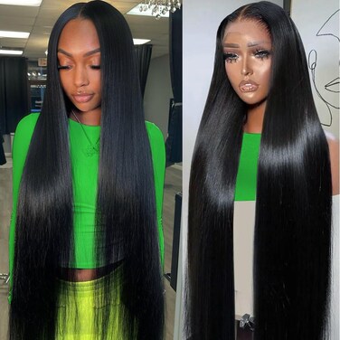 32 Inch 13x4 HD Straight Lace Front Wig Human Hair Pre Plucked 9A Straight Frontal Glueless Lace Frontal Wig 180% Density