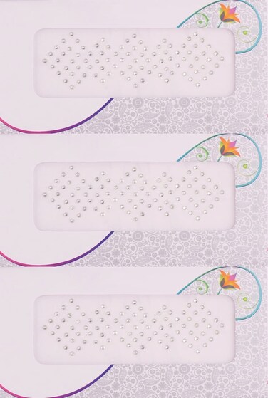 VAMA Silver White Crystal Diamond Self-Adhesive Tattoos Face Jewels Eye Gems Bindi Stick on Rhinestone Sticker for Face Eyes Makeup Body &amp; Crafts (Pack of 3 Cards Small Size 2.5 mm)