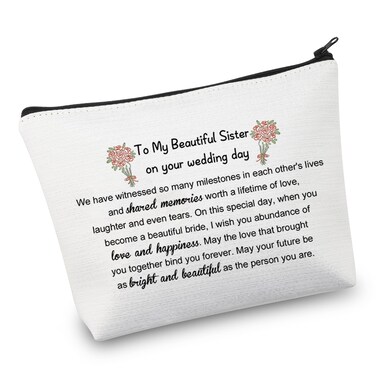 VAMSII Sister Wedding Makeup Bag Bride Gift To My Sister On Her Wedding Day Bridal Shower Gift for Bride (Witnessed Bag)
