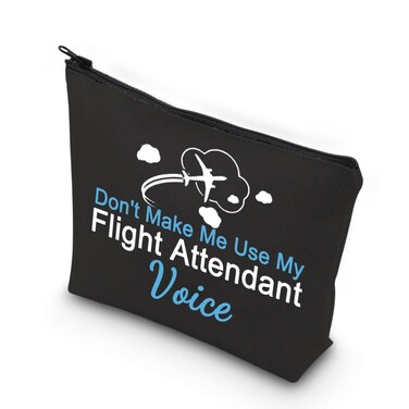 VAMSII Funny Pilot Flight Attendant Gifts Don't Make Me Use My Flight Attendant Voice Makeup Bag Gifts for Stewardess Flight Crew (Flight Attendant)