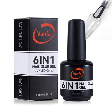 Gel Nail Glue UV Light, 6 IN 1 Adhesive Nail Glue Gel for Press Ons Nail Tips and Extension Gel Nail Tips UV/LED Cure needed (Pack of 1)