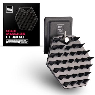 The Man Silicone Scalp Scrubber &amp; Hook - Head Massager &amp; Hair Brush for Men - Scalp Scrubber Exfoliator for Washing Hair - Reduces Dandruff &amp; Stimulates Hair Growth - Men Shower Hair Brush (1 Set)