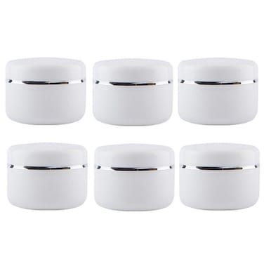 6 PCS 100 ml /3.3 oz Empty White Silver Edge Plastic Cosmetic Jars Cream Jars with Inner Liner and Dome Lids Refillable Travel Makeup Face Cream Lotion Lip Balm Bottles Sample Containers Storage Pot