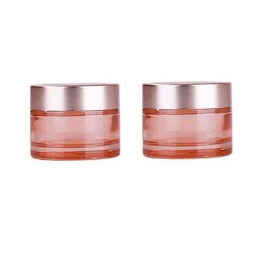 2 PCS 50ml /1.7oz Empty Pink Glass Cream Jars Pots Cosmetic Jars with Rose-Golden Cover and Inner Liner Refillable Makeup Sample Packing Face Cream Eye-shadow Moisturizer Emulsion Bottles Containers