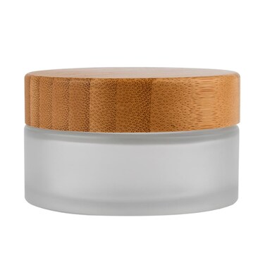 1PC 100ml/3.5oz Empty Translucent Frosted Glass Round Cream Jar with Wood Grain Lid Refillable Travel Makeup Cosmetic Face Lotion Cream Emulsion Container Bottle Storage Pot with Inner Linner